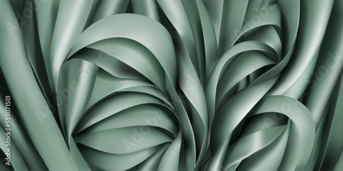 Background of light green silk or paper ribbons