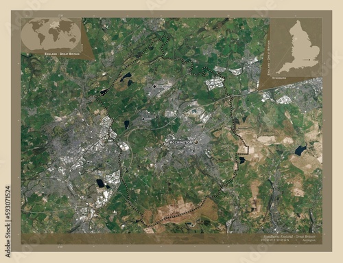 Hyndburn, England - Great Britain. High-res satellite. Labelled points of cities photo