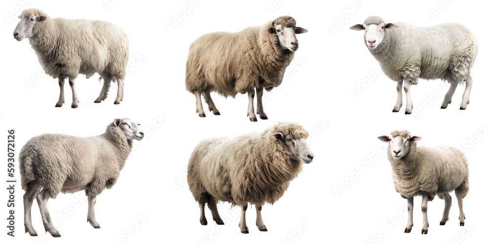 Sheep set over png background created with Ai - obrazy, fototapety, plakaty 