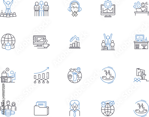 Outsourcing company outline icons collection. outsourcing, company, consultancy, provider, contractor, supplier, specialist vector and illustration concept set. service, offshoring, staff-leasing