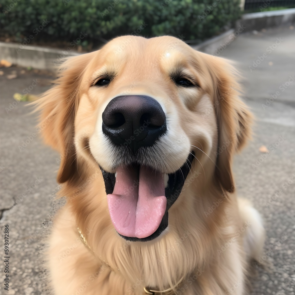cute golden retriever smiling. generative AI illustration.