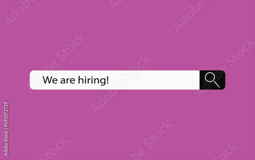 we are hiring! job requirement, employment, hiring vector illustration with purple background