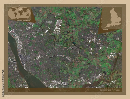 Knowsley, England - Great Britain. Low-res satellite. Labelled points of cities photo