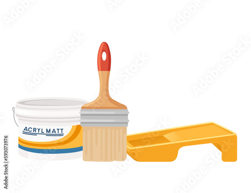 Home renovation with paint roller and acryl matt vector illustration isolated on white background