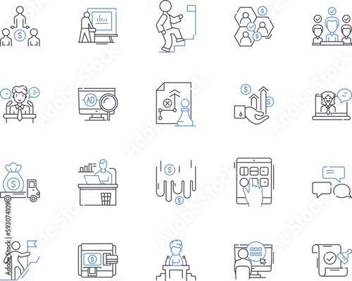 Employee advance outline icons collection. Employee, Advance, Salary, Bonus, Wages, Paycheck, Allowance vector and illustration concept set. Reimbursement, Benefit, Stipend linear signs