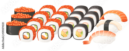 Set of sushi roll food delivery service menu vector illustration on white background