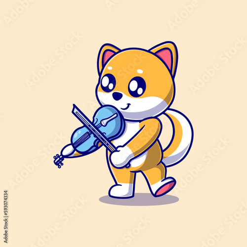 cute dog playing violin cartoon vector icon illustration. animal nature icon concept isolated premium vector. flat design