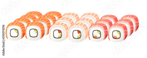 Set of sushi roll food delivery service menu vector illustration on white background
