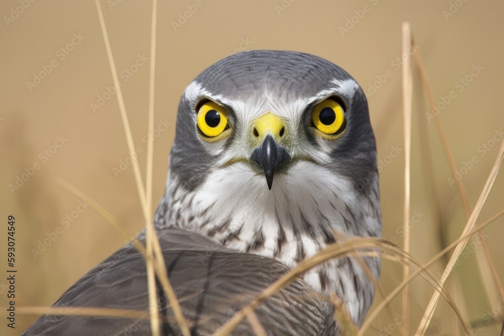 Obraz premium Eagle eye captured in close-up by a male Northern Harrier. Generative AI