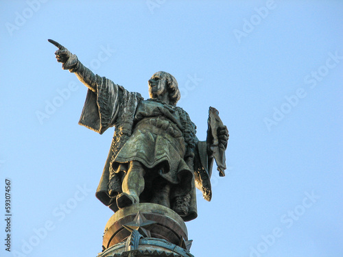 The Columbus Monument, also known as Monument a Colom in Catalan and Monumento a Colon or Mirador de Colon in Spanish, honor of Columbus' first voyage to the Americas.  Image has copy space. photo