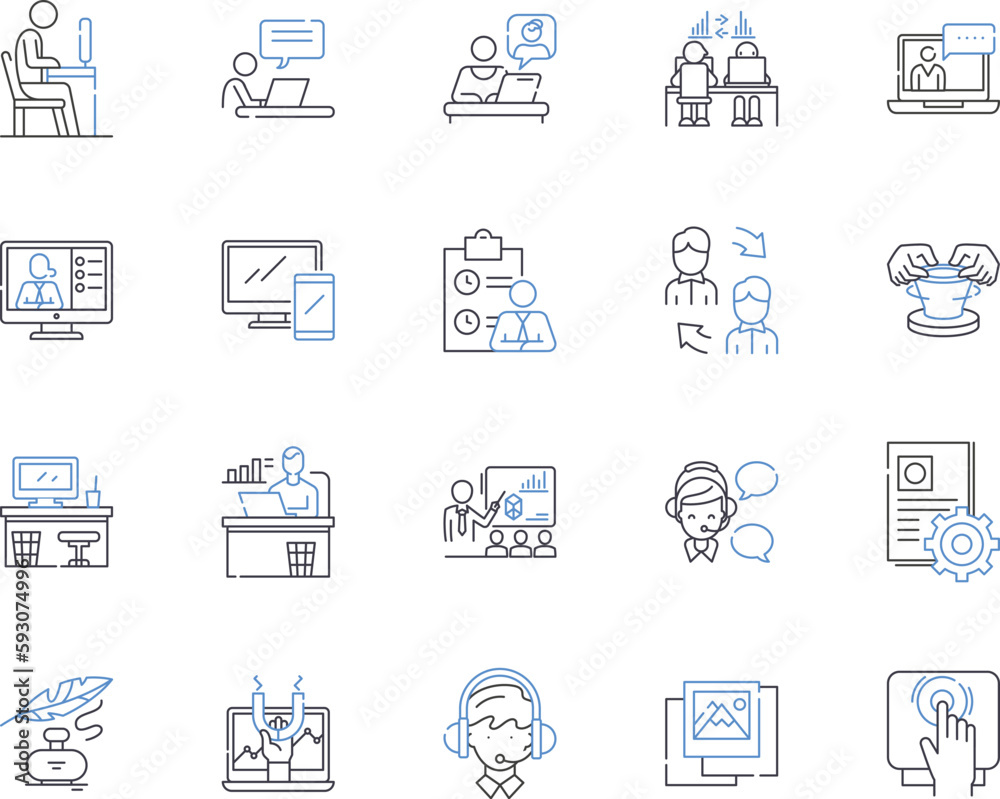 Team workshop outline icons collection. Workshop, Team, Training, Collaboration, Problem-solving, Learning, Teambuilding vector and illustration concept set. Communication, Facilitation, Motivation Team workshop outline icons collection. Workshop, Team, Training, Collaboration, Problem-solving, Learning, Teambuilding vector and illustration concept set. Communication, Facilitation, Motivation