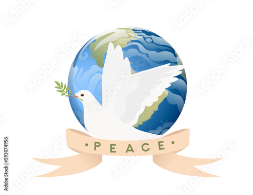International peace day sign with white pigeon bird and planet earth vector illustration