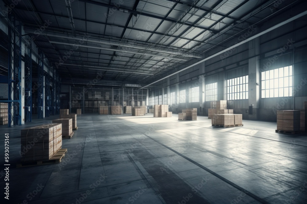Huge area for business expansion. Warehouse in logistic center. Automatic logistics management. AI generated Huge area for business expansion. Warehouse in logistic center. Automatic logistics management. AI generated