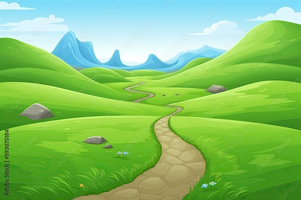 Obraz premium scenic path winding through lush green hills in the countryside. Generative AI