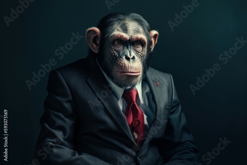 Anthropomorphic funny monkey dressed in a business suit like a boss. AI generated, human enhanced © top images