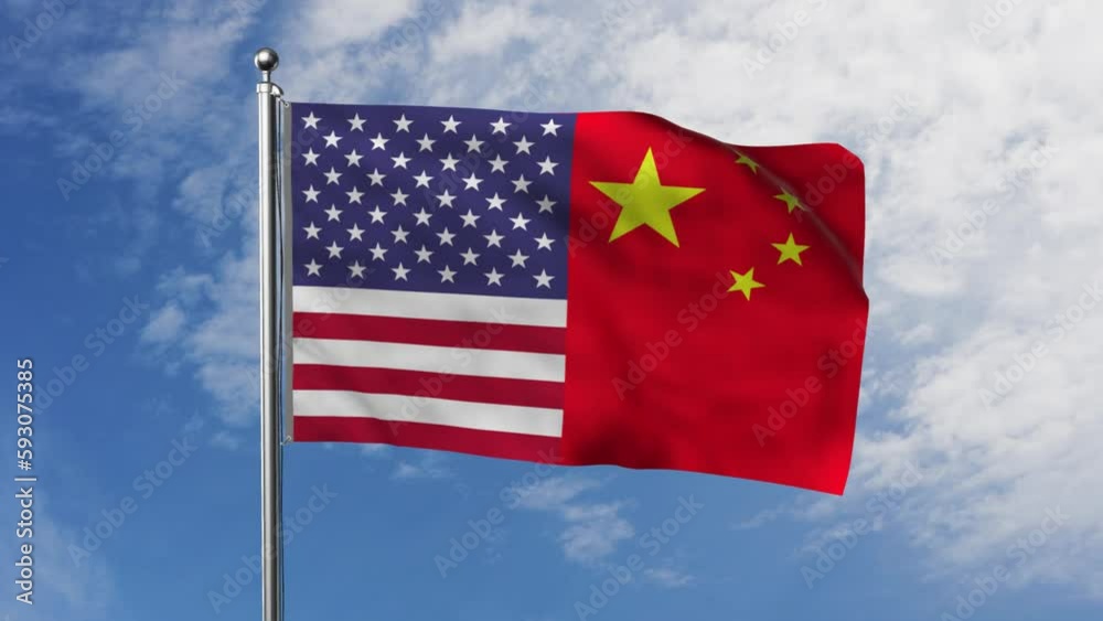 Flag of the United States and China with Sky Background