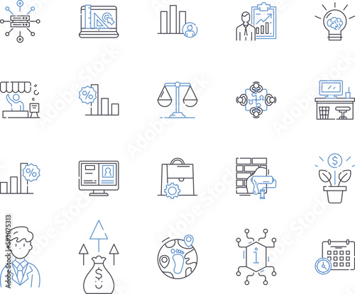 Business analysis outline icons collection. Business, Analysis, Strategy, Process, Model, Planning, Requirements vector and illustration concept set. Market, Data, Cost linear signs