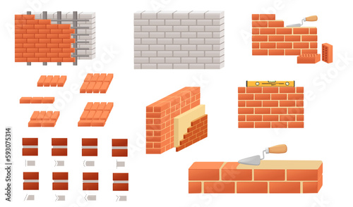 Set of brick walls vector illustration on white background © An-Maler