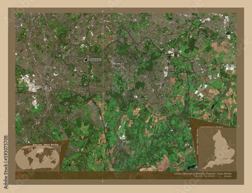 London Borough of Bromley, England - Great Britain. Low-res satellite. Labelled points of cities photo