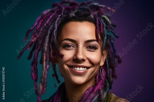 Portrait of a happy smiling pretty eastern woman with dreadlocks. AI generated, human enhanced
