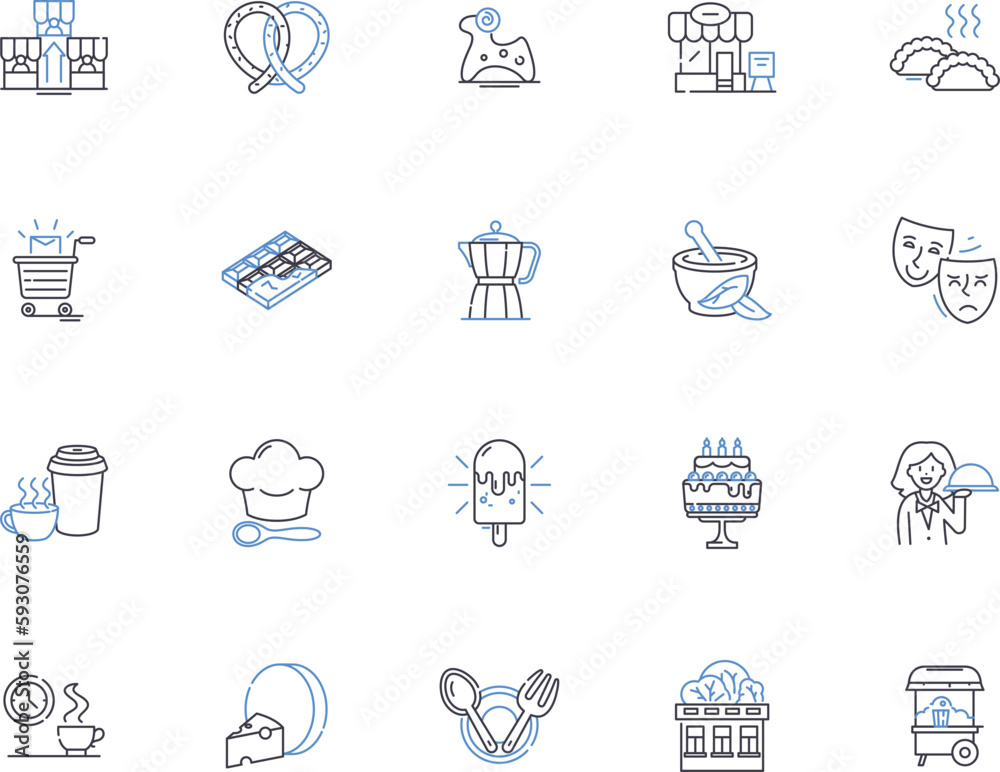 Bakery outline icons collection. bread, pastry, cake, muffin, croissant, bagel, doughnut vector and illustration concept set. cookie, biscuit, scone linear signs Bakery outline icons collection. bread, pastry, cake, muffin, croissant, bagel, doughnut vector and illustration concept set. cookie, biscuit, scone linear signs