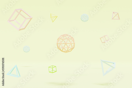 Abstract geometric shapes floating in the air, 3d rendering. Pastel coloured simple objects, abstract background photo