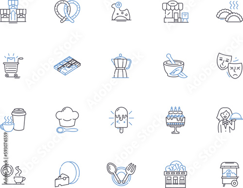 Bakery outline icons collection. bread, pastry, cake, muffin, croissant, bagel, doughnut vector and illustration concept set. cookie, biscuit, scone linear signs