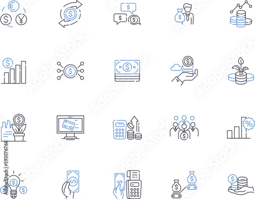 Investment outline icons collection. Investment, Fundraising, Stocks, Assets, Portfolio, Capital, Bonds vector and illustration concept set. Futures, Forex, Trading linear signs