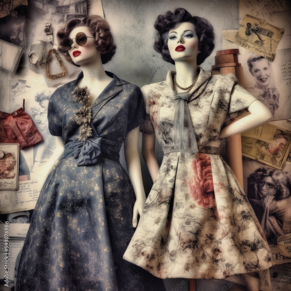 Ladies wearing a vintage clothing ai generative illustration