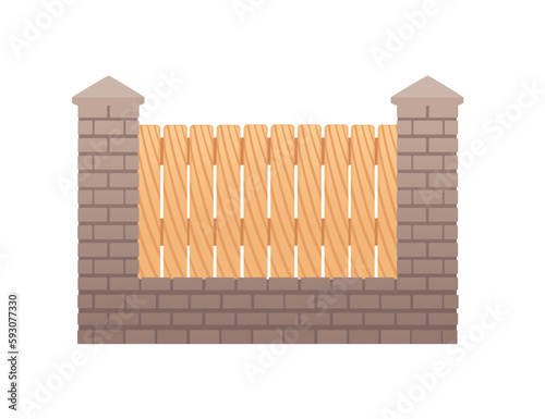 Wooden brick fence vector illustration isolated on white background