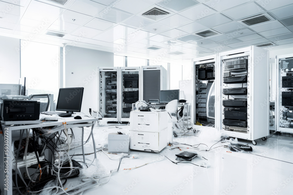 White datacenter room, high key backround. High quality generative ai White datacenter room, high key backround. High quality generative ai