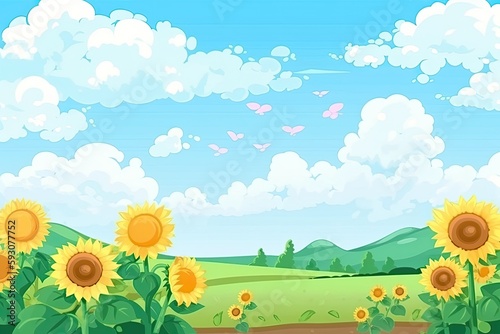 beautiful sunflower field under a dramatic cloudy sky. Generative AI