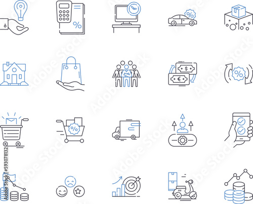 Trade and profit outline icons collection. Trading, Profit, Exchange, Commerce, Bargain, Invest, Gains vector and illustration concept set. Merchandise, Profits, Obtain linear signs