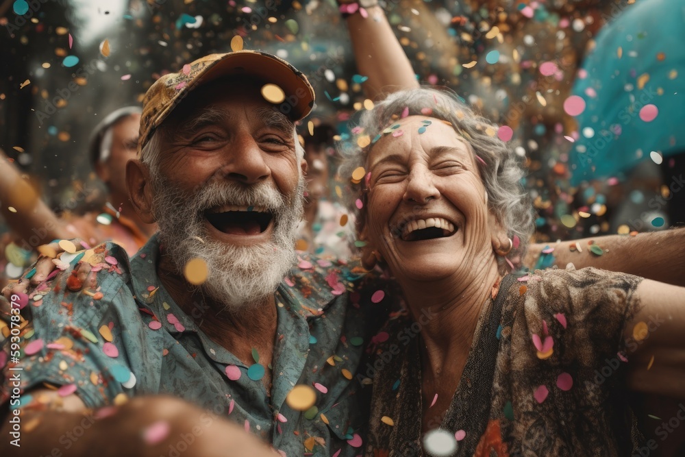 Heartwarming moment captured at a lively pride festival, where confetti rains down Generative AI