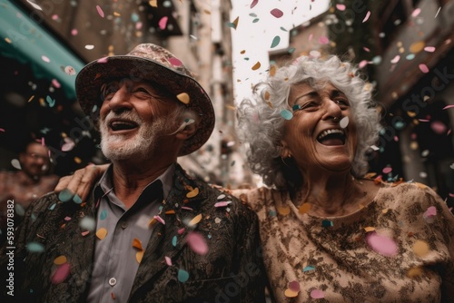 Heartwarming moment captured at a lively pride festival, where confetti rains down Generative AI