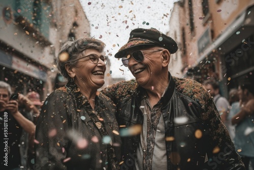 Heartwarming moment captured at a lively pride festival, where confetti rains down Generative AI