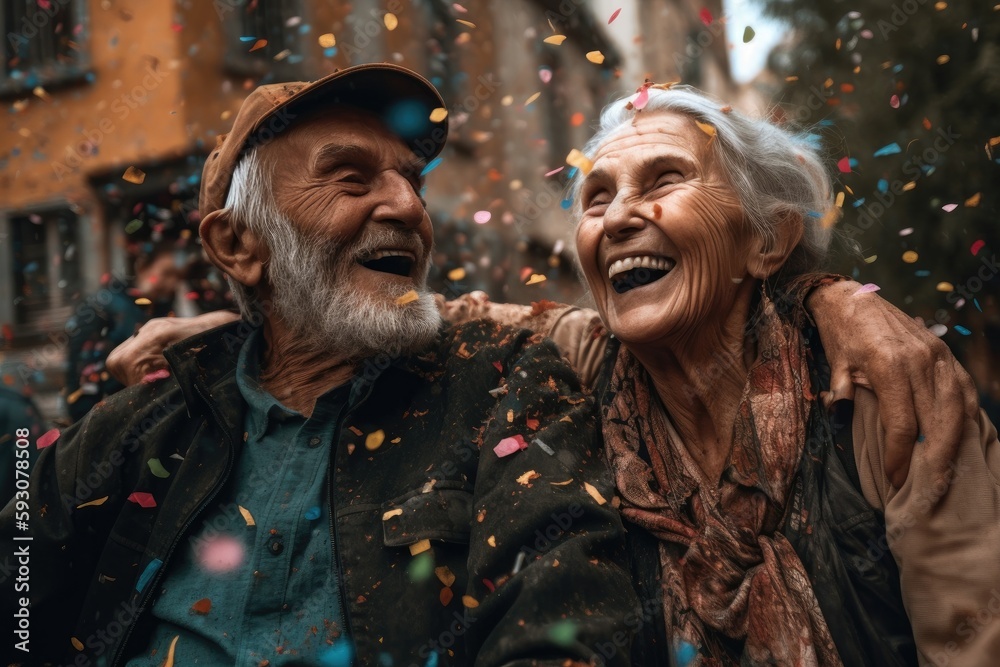 Heartwarming moment captured at a lively pride festival, where confetti rains down Generative AI