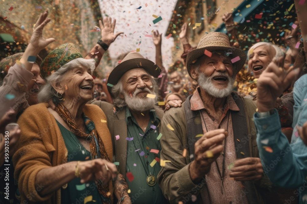 Fototapeta premium Heartwarming moment captured at a lively pride festival, where confetti rains down Generative AI