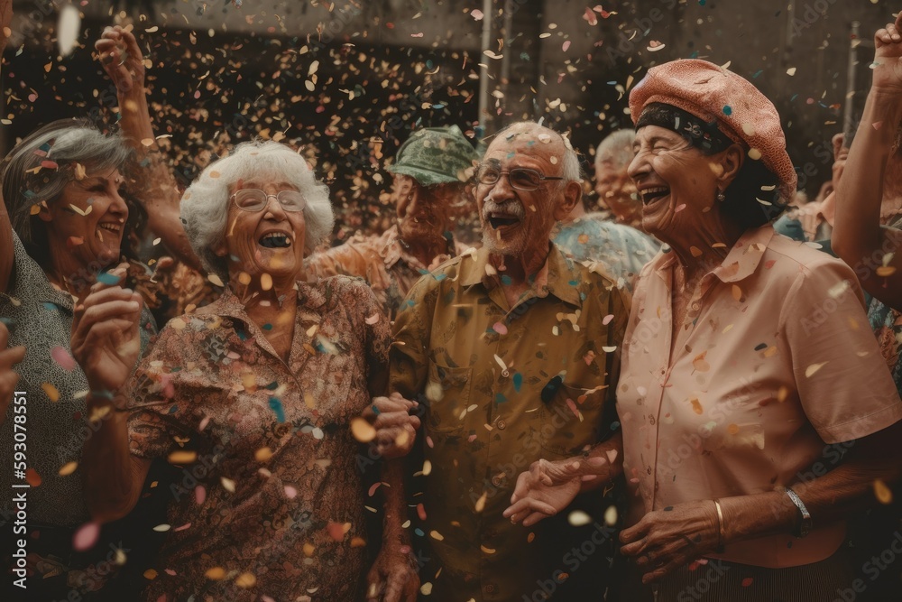 Obraz premium Heartwarming moment captured at a lively pride festival, where confetti rains down Generative AI