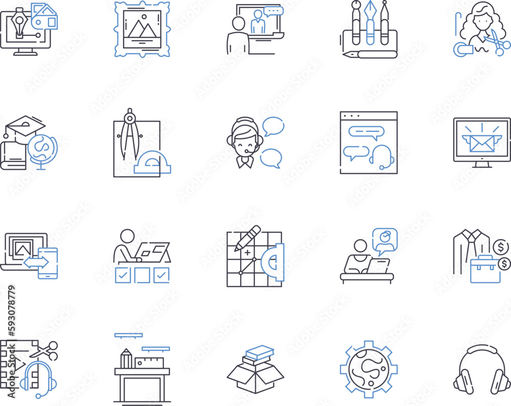 Freelancing outline icons collection. Freelance, Jobs, Contractor, Self-Employment, Gigs, Solopreneur, Outsourcing vector and illustration concept set. Entrepreneurship, Remote, Home-Based linear