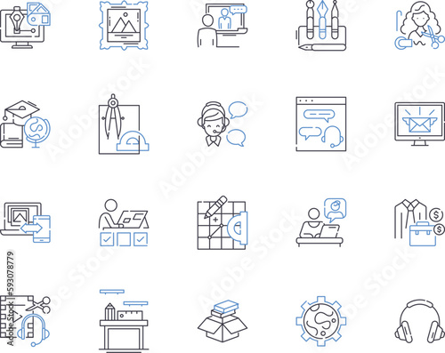 Freelancing outline icons collection. Freelance, Jobs, Contractor, Self-Employment, Gigs, Solopreneur, Outsourcing vector and illustration concept set. Entrepreneurship, Remote, Home-Based linear