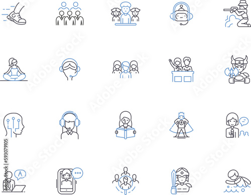 Young people outline icons collection. Youth, teens, adolescents, youngsters, juveniles, millennials, Gen-Z vector and illustration concept set. preschoolers,, linear signs