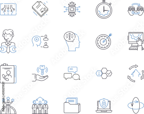 Business partnership outline icons collection. Alliance, Joint venture, Syndication, Affiliation, Cooperation, Consortium, Bonding vector and illustration concept set. Networking, Coopetition, Synergy