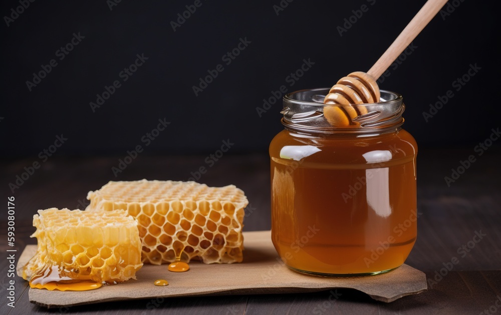 honey in a glass jar. Generative AI honey in a glass jar. Generative AI
