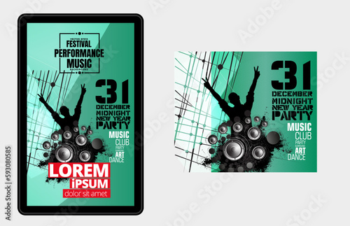 Young happy people are dancing. Nightlife and music festival concept. Vector