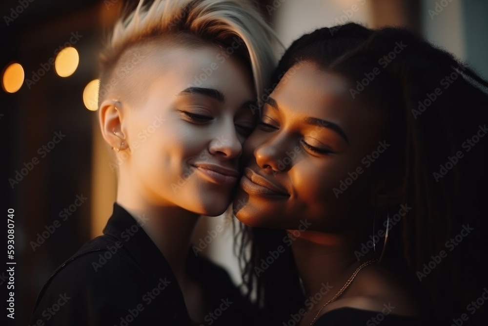 A tender moment captured between two black lesbian girls, Generative AI A tender moment captured between two black lesbian girls, Generative AI