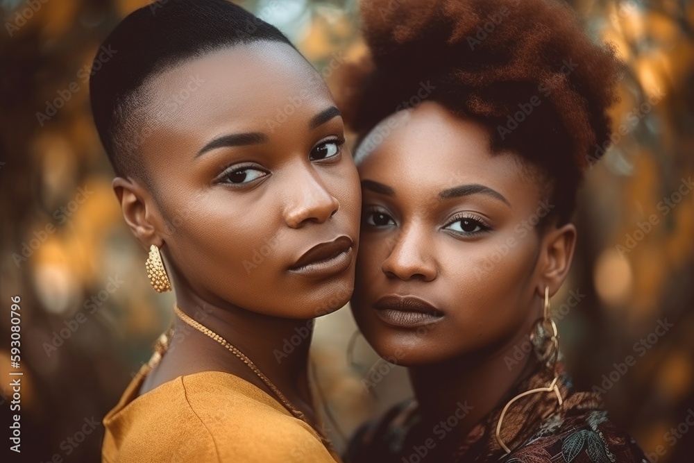 A tender moment captured between two black lesbian girls, Generative AI A tender moment captured between two black lesbian girls, Generative AI