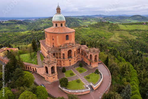 Aerial view of sanctuary of Madonna di San Luca in Bologna
 photo