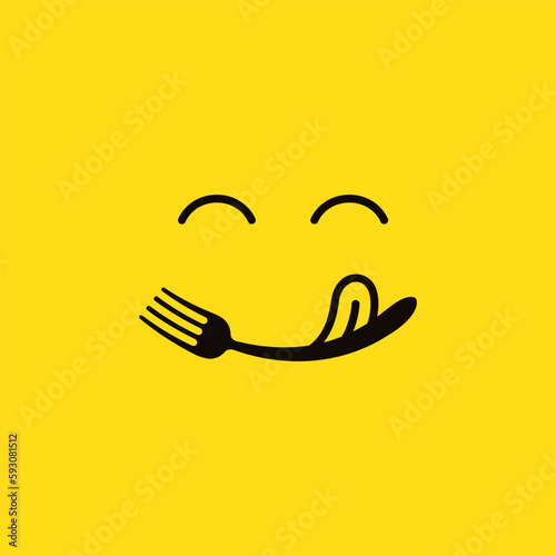 Restaurant logo with fork smile concept.