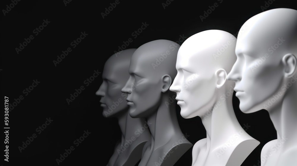 mannequin heads isolated on dark black background, Blank White Head ...